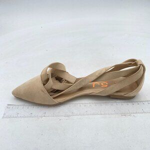 FSJ Nude Suede Pointed Toe Lace up Dorsay Flats Sandals Pumps Party Prom Shoes